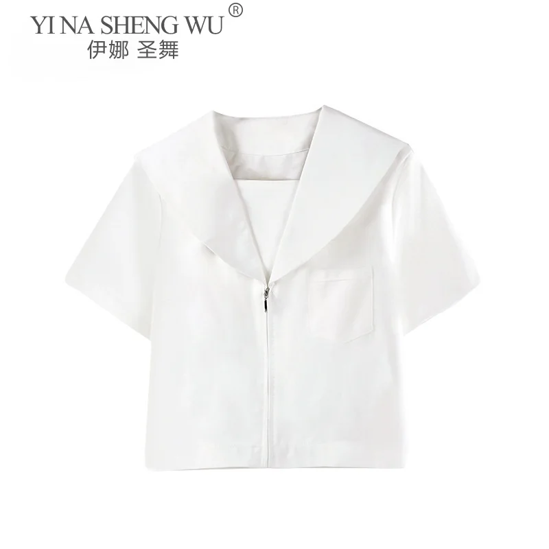 Women Sailor Suit Shirts Short/Long Sleeve Crop-Tops School Uniform JK Kawaii Fresh Girls Solid Pleated Elegant All-Match