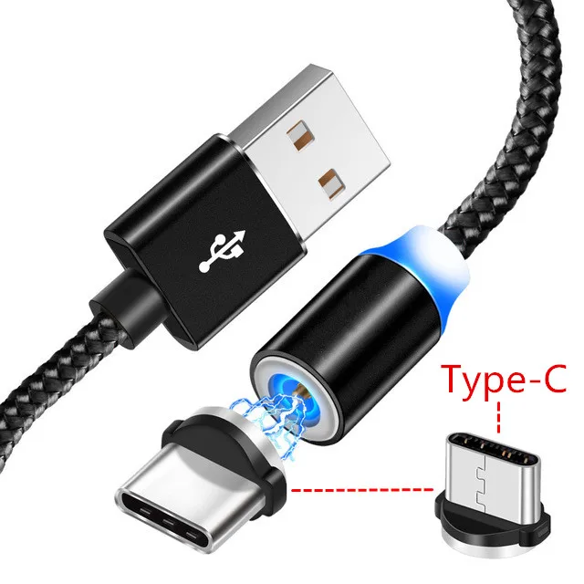 Магнитное USB QC 3,0 быстрое зарядное устройство OnePlus 7 Pro 5T Honor 20 10 9 type C Магнитный зарядный провод для samsung S10 S9 A9 A8 A70 A20E - Тип штекера: Only Black 1M Cable