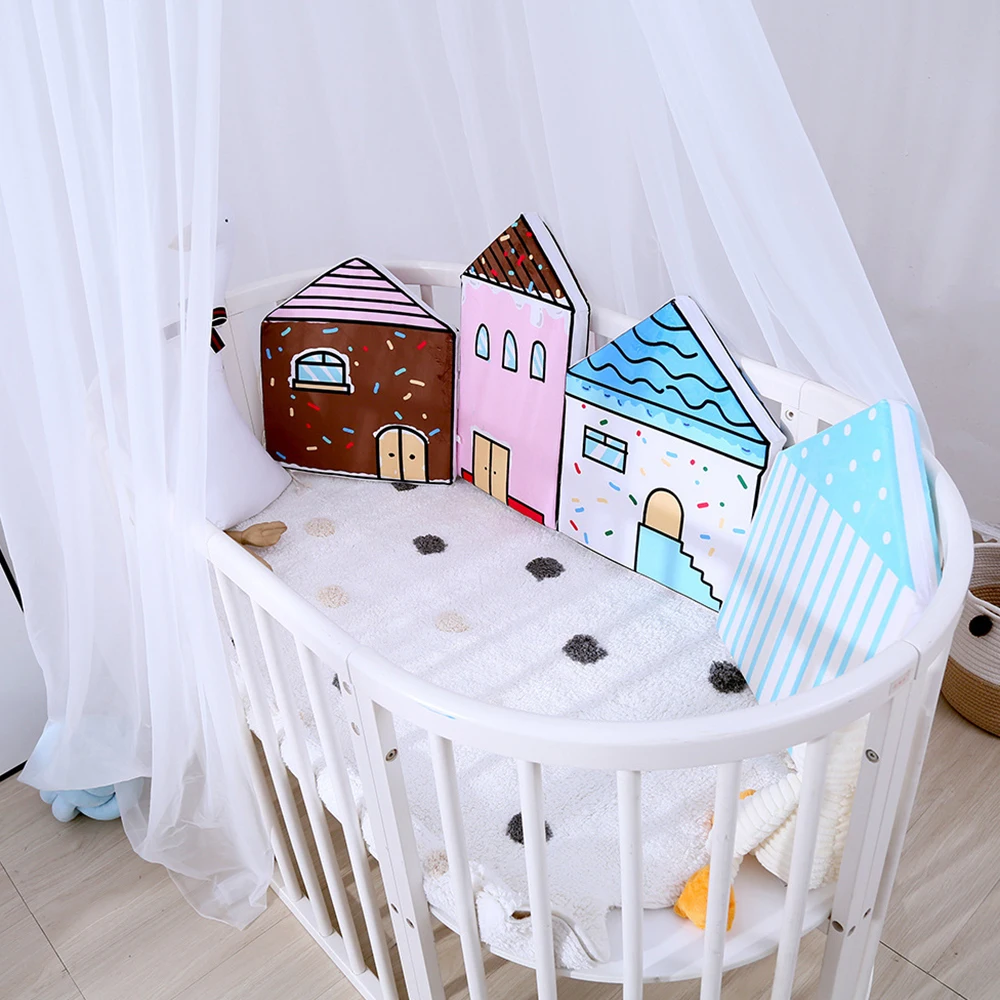

INS Baby Bed Bumper Sides in The Crib Little House Pattern Newborn Baby Room Decor Nordic Children Bed Cot Crib Protector 4 PCS