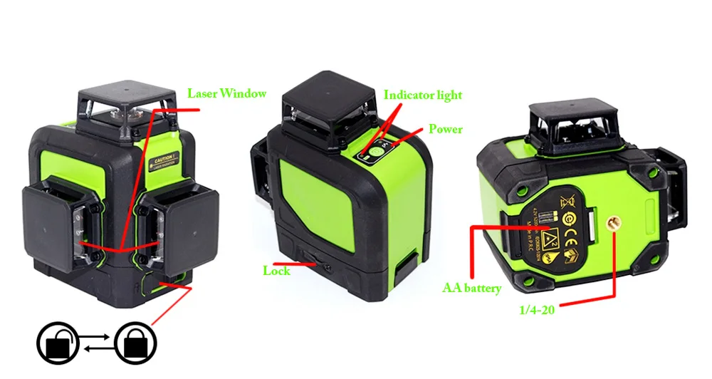 Huepar 3D 12 линий перекрестный лазерный уровень зеленый лазерный луч линия самонивелирующаяся 360 вертикальный и горизонтальный крест супер мощный