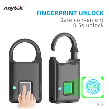 

P50 Fingerprint AntiTheft Padlock USBRechargeableSuitcase Electronic Door Smart Padlock Travel Security Rechargeable Biometric