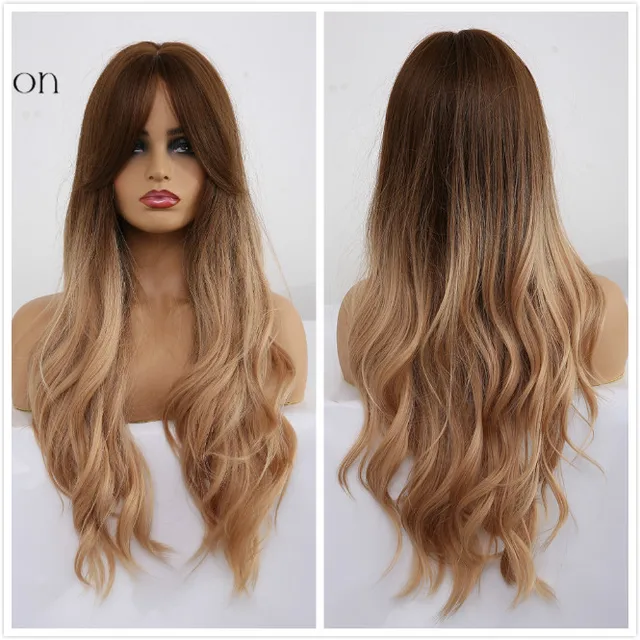 ALAN EATON Long Ombre Light Ash Brown Blonde Wavy Wig Cosplay Party Daily Synthetic Wig for Women High Density Temperature Fibre LC237-1