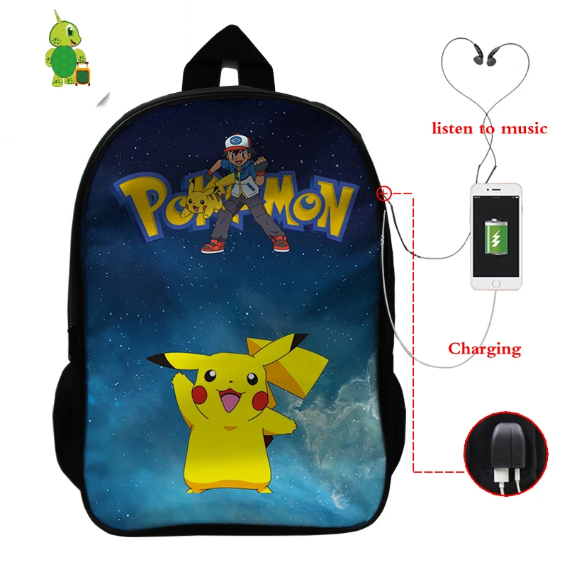 21 Рюкзак для ноутбука Pokemon Pikachu Gengar Eevee с зарядкой через USB, школьные сумки для мальчиков и девочек-подростков, рюкзак с рисунком, дорожные сумки на плечо - Цвет: 21