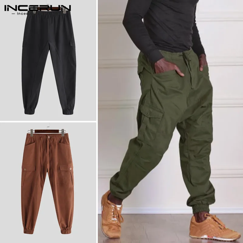

INCERUN Men's Fashion Cargo Pants Man Casual straight-leg Overall Solid Color Multi Pocket Gilet Male Outdoor Trousers Plus size