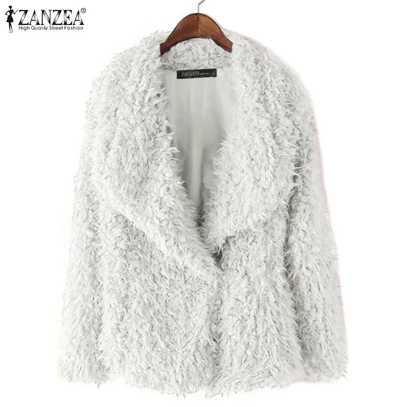 lower price  2019 Winter Long Sleeve Jackets ZANZEA Women Fluffy Fur Coat Solid Lapel Warm Outwear Autumn Casual