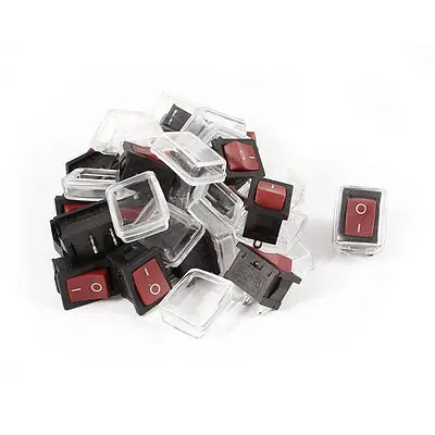 

20 Pcs AC 125V/10A 250V/6A 2Pin SPST ON-OFF Rocker Switches Red w Cover