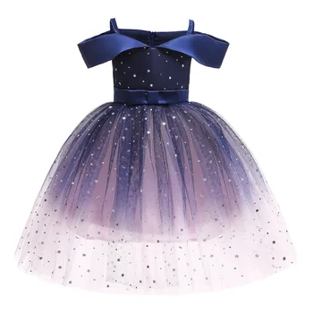

Girls dress 2020 children's wear Aisha shoulder-exposed Princess dress sequins Pengpeng dress