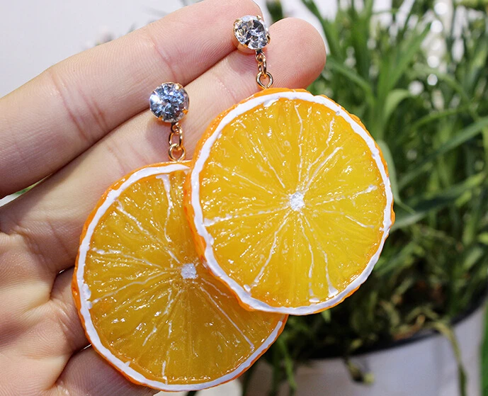 Dongcode натуральные весенние и летние оранжевые большие серьги с фруктами Милые