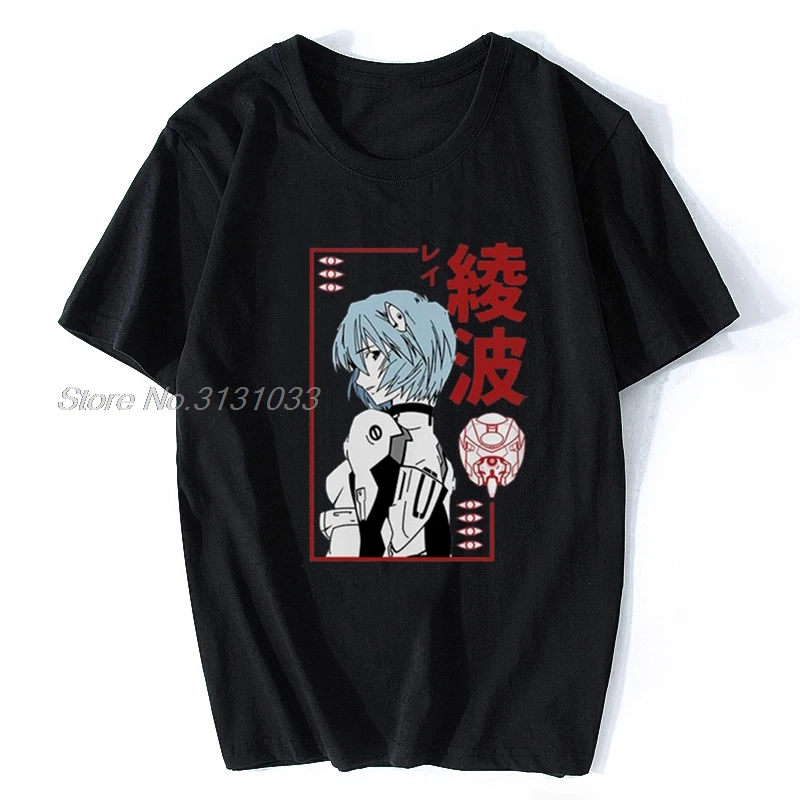 Japón Anime Rei Ayanami Evangelion divertido T camisa de los Hombres Nuevo Negro pantalón corto Casual Manga Camiseta Hombre Manga camiseta Unisex camisetas