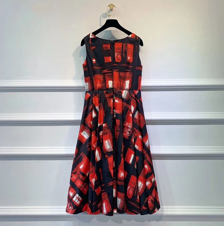 Ziwwshaoyu Red Printed Cotton Fashion Dress Women's Mesh Lining Designer Summer Sexy Party Knee-Length Dresses