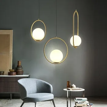 

Nordic Creative Glass Ball Pendant Lights Modern Led Hanging Lamp Living Room Brass/Black/Chrome Pendant Lamp XiaoFan