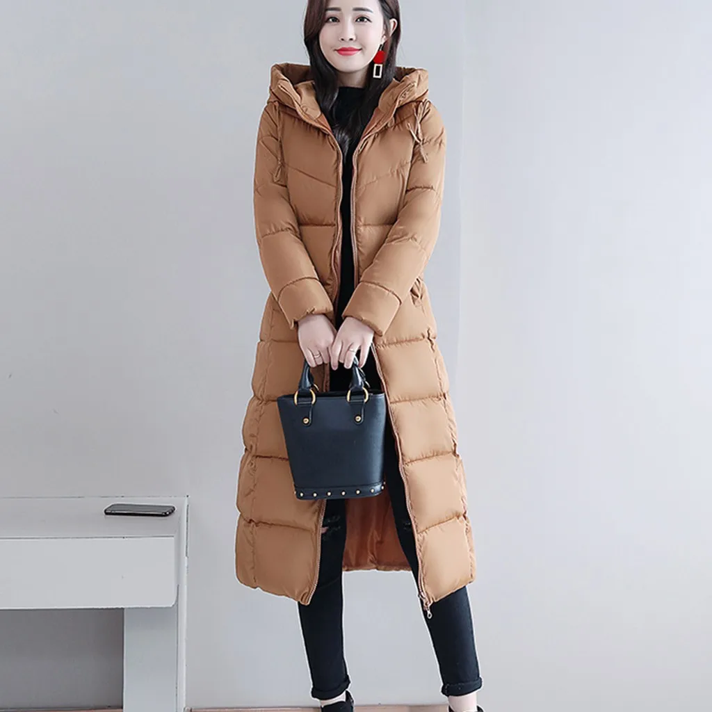 Модное зимнее пальто для женщин, теплое, тонкое, длина до колена, толстая, длинный рукав, блузка, Свободное пальто с капюшоном, abrigos mujer invierno# guahao - Цвет: Khaki