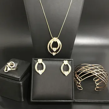 

Women fashion rose gold color necklace & braclete & ring & earrings combo set sweet fashion jewerly set for women.