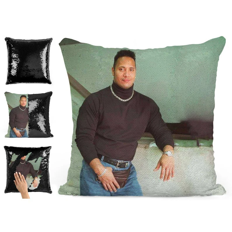 

Turtle Neck Dwayne Johnson Sequin Pillow Magic Pillowslip Reversible Sequin Pillow Cover Decorative Throw Cushion Case