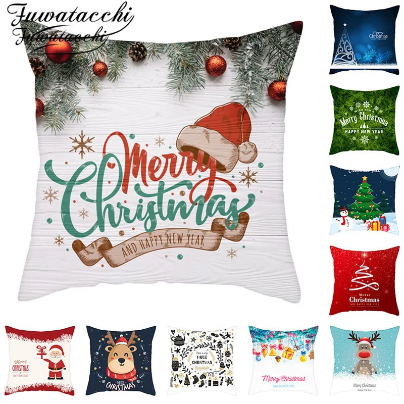 

Christmas Day Gift Cushion Covers Square Santa Claus Pillow Cases Home Decorative Sofa Throw Pillows Covers 45x45cm