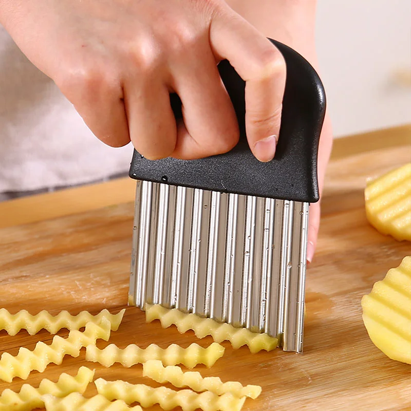 Stainless Steel Potato Chip Slicer Dough Wave Knife Vegetable Fruit Crinkle Cutter Chopper French Fry Maker Tools | Дом и сад