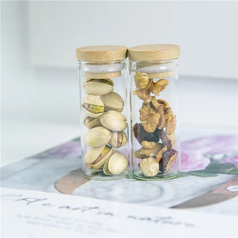 30x70mm 30ml Clear Glass Bottle with Bamboo Cap Glass Jars For Powder Sand Snack Candy Honey Food Grade 30CC Seal Jars Vials
