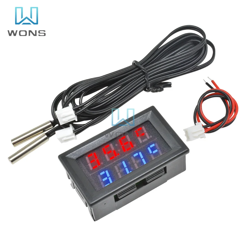 

DC 4V-28V Mini 3 Bits/4 Bits Dual Display Digital Thermometer Temperature Controller with NTC Waterproof Metal Probe for Indoor