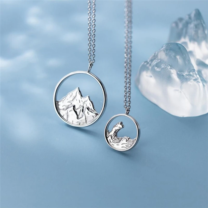 Couple Romantic Sweet Gift Ocean Mountain Vows Silver Color Necklace For Women Fashion Jewelry Party Birthday Gift