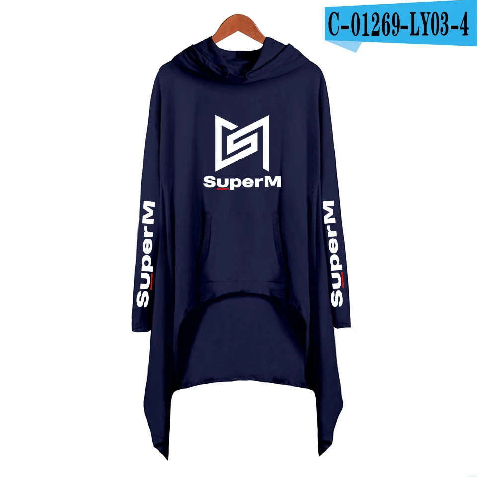 SuperM Ablum, Необычные толстовки, модные, большие размеры, Ulzzang, толстовка с капюшоном, женское платье, K Pop, свободные, Robe Sweat Femme Capuche - Цвет: navy