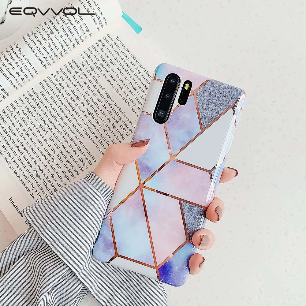 Eqvvol чехол с геометрическим мрамором для Huawei P30 Pro P20 Lite Mate 20 гальванизированный IMD