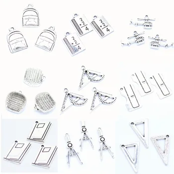 

50pcs/lot antique silver color alloy metal school supplies ruler Compass charms pendant for bracelet DIY jewelry making