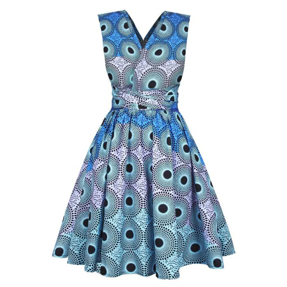 African Dress 3 Африканские платья для женщин Дашики этнический принт африканская одежда Bazin Broder Riche Сексуальная Многополосная накидка халат вечернее короткое платье - Цвет: African Dress 3