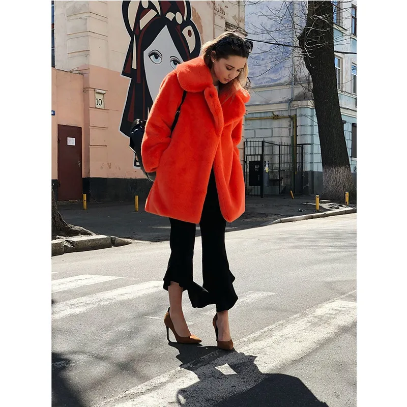 Меховой Sarcar, дизайн, модная норковая верхняя одежда, натуральная норка, с отложным воротником, роскошная женская оранжевая норковая шуба, однотонная, супер