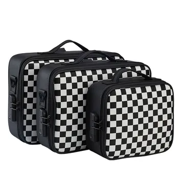 

Women Travel Cosmetic Box Code Lock Makeup Bag PU Leather Professional Make up Storage Organizer Large Capacity Beauty Case New