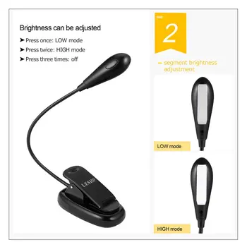 

Rechargeable 4LED Book/Music Light Flexible Clip Table Lamp Dimmable Adjustable Goose Neck Built-in 1000mAh Battery US Plug