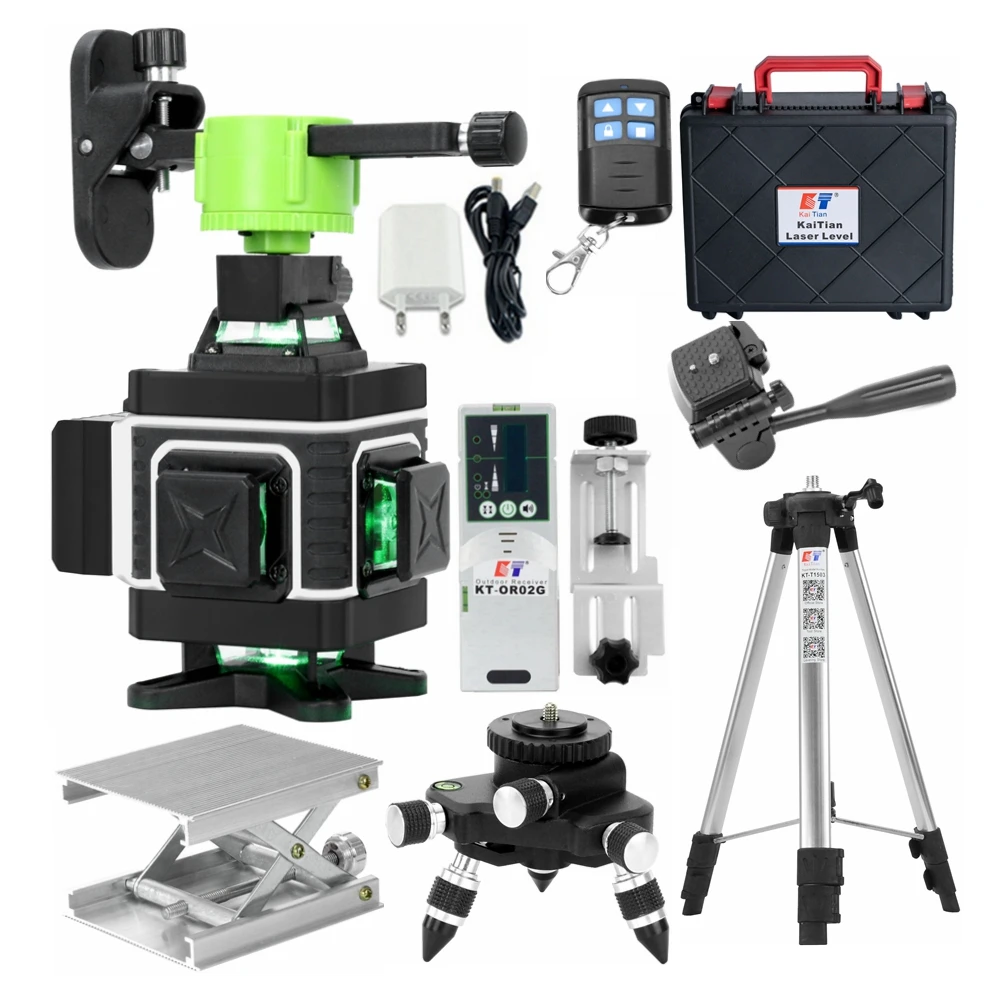 US $79.49 Kaitian 16 Lines 4d Laser Level Self Leveling 360 Horizontal Vertical Cross Super Powerful 360 Bracket Green Laser Level Battery