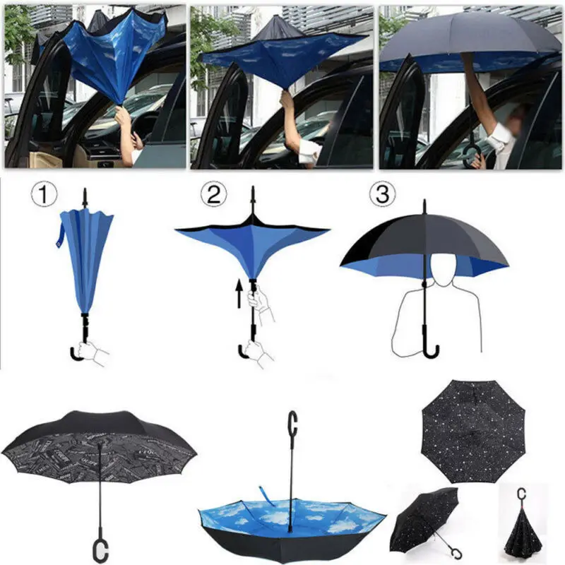Модный брендовый ветрозащитный двухслойный перевернутый зонтик обратный Дизайн зонта