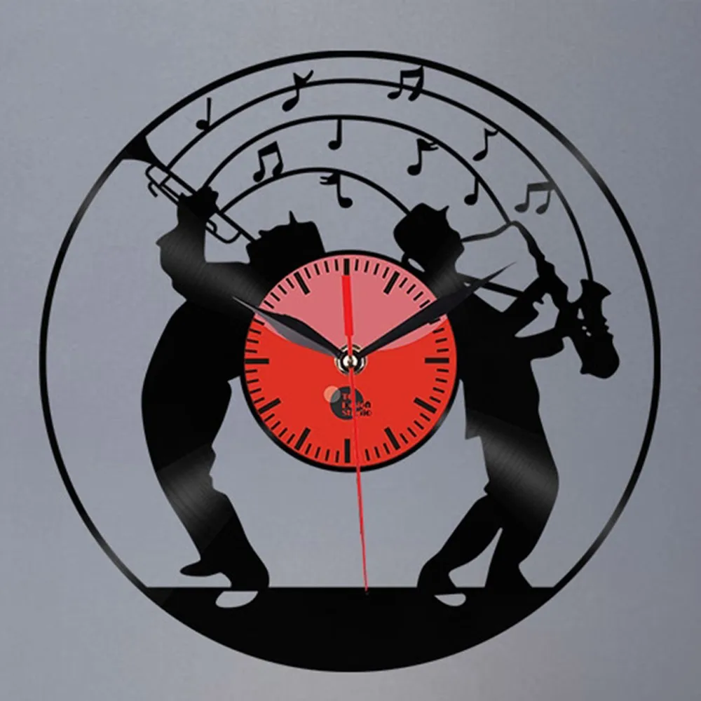 Джаз музыка искусство виниловая запись настенные часы светодиодный свет подарок для любителей музыки мусиканты саксофон Настенный декор часы