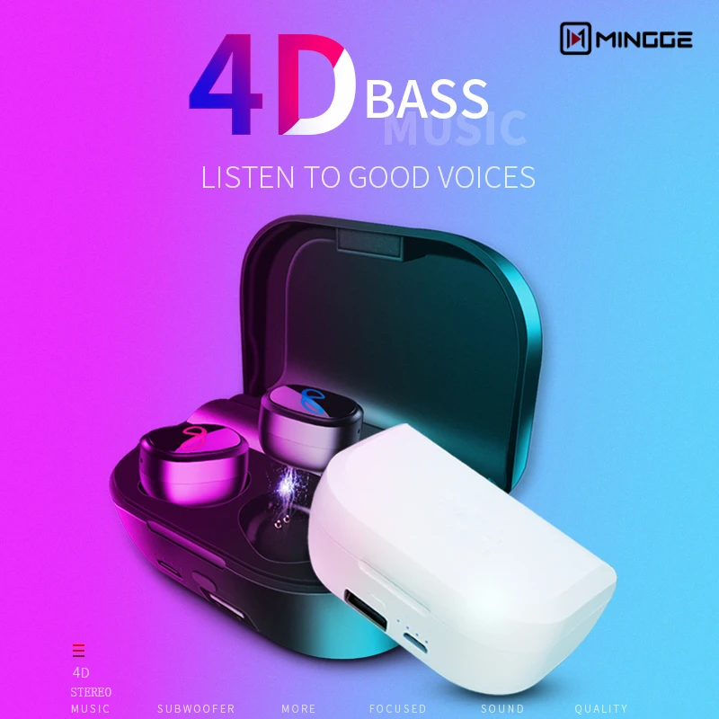 MINGGE беспроводные стерео наушники Bluetooth V5.0 бинауральные звонки 2500 зарядный чехол