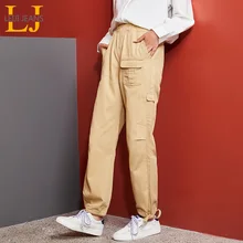 Женские стильные прямые брюки LEIJIJEANS, модные рабочие брюки цвета хаки с завязками на щиколотках, новая нейтральная модель 9121 большого размера