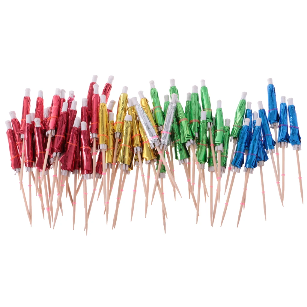 About 144Pcs Fashion Hawaiian Parties Mixed Colors Metallic Umbrella Picks Cocktail Party Picks for Wedding Birthday Party Decor