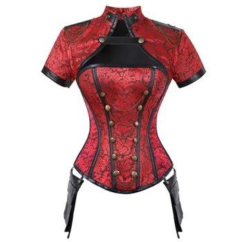 

Vintage Punk Court Corset With Cloak Costume Women Boned Body Shaper Gothic Corset Vest Female Cosplay Costume For Lady Black