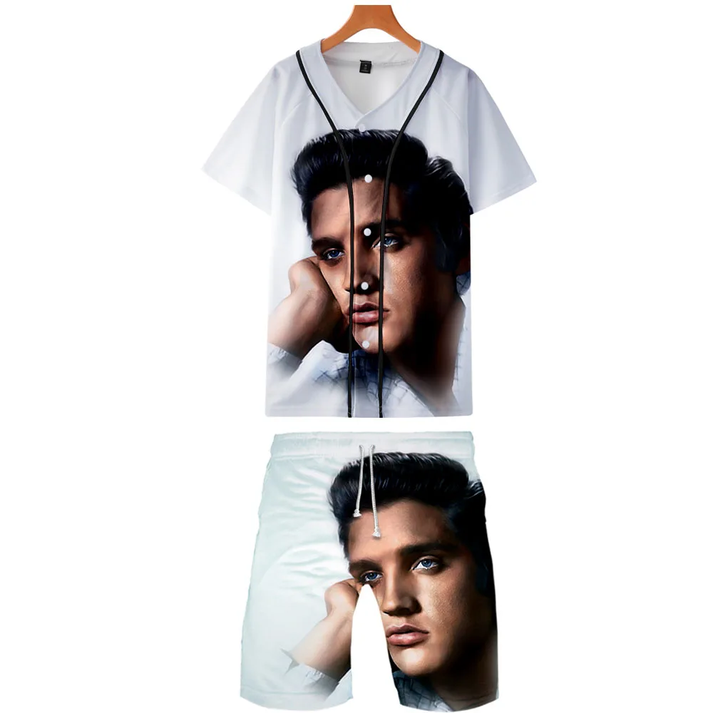 Elvis Presley комплект из двух предметов, куртки и шорты Kpop, модная новинка, крутой принт, Элвиса Пресли, бейсбольная куртка, набор для мужчин