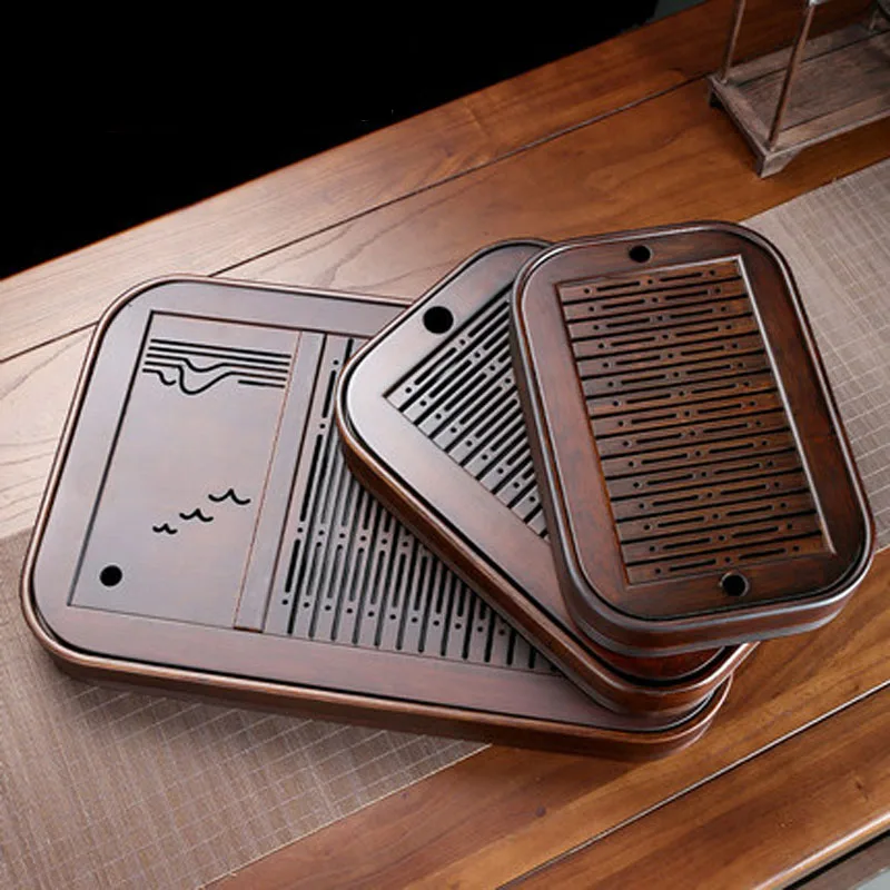 Natural Bamboo Tea Tray, Drainage Water Storage Tea Board, Teahouse Table, Tea Cup Holder, Chinese Kung Fu Teaware