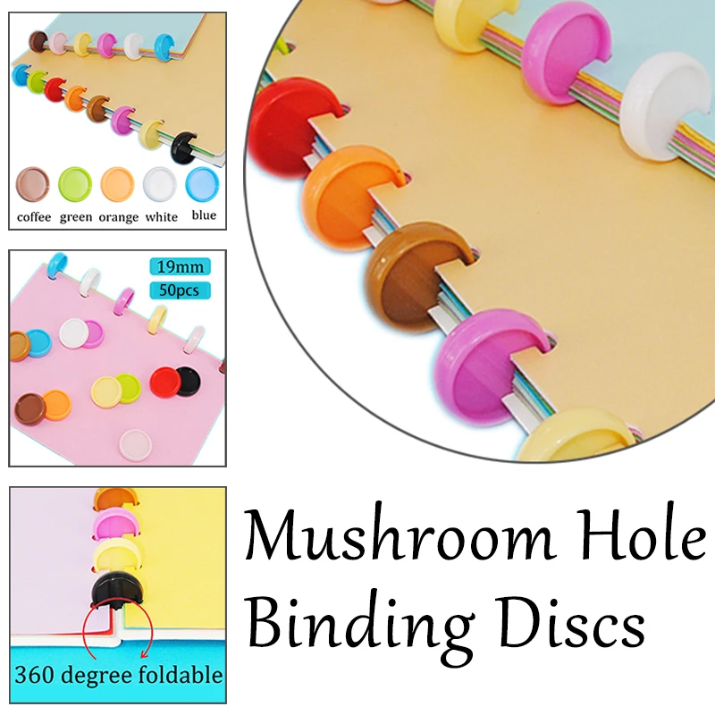 

50pcs 19mm Solid Mushroom Hole Rings Binder DIY Discs Binder Plastic Loose-leaf Binder Rings 360 Degree Foldable Office Supplies