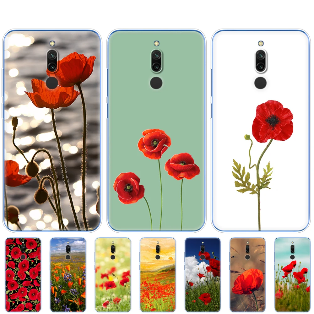 Case For redmi 8a 8 note 9 PRO 8T 9S xiaomi mi NOTE 10 lite POCO F2 Pro Red Poppies On Black Style | Мобильные телефоны и