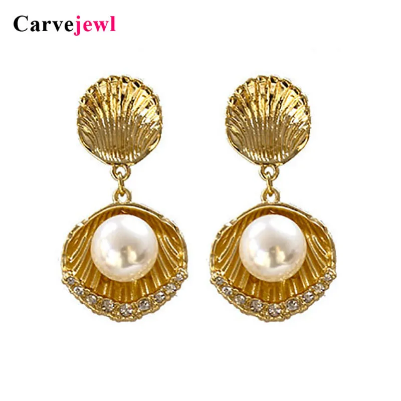 

Carvejewl high quality metal shell acrylic pearl dangle earrings for women jewelry Korean new fashion Hyperbole simple earrings