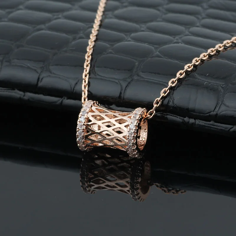 

Korean Trendy Fashion Cubic Zirconia Jewelry Small Round Pendant Punk 585 Rose Gold Color Chain Necklace For Women