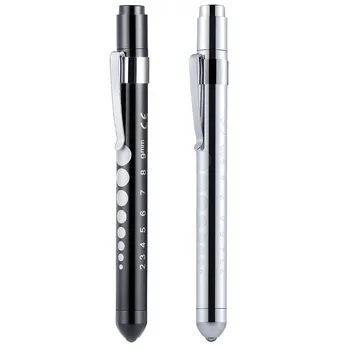 

2pcs Pen Light Ruler Battery Powered Aluminium Alloy Nurse Led With Pupil Gauge Clip Doctor Button Portable Diagnosis Medical