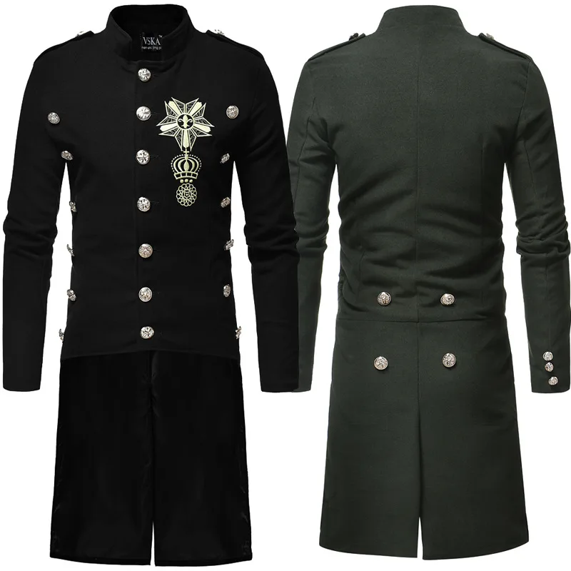 

2018 Autumn And Winter New Style Europe And America Men Retro Embroidered Metal Buckle Formal Dress Long Stand Collar Woolen Tre