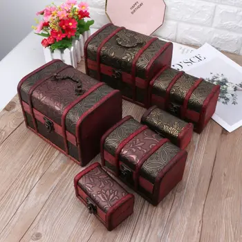 

3Pcs Different Sizes Vintage Wooden Storage Pirate Treasure Chest Jewelry Storage Box