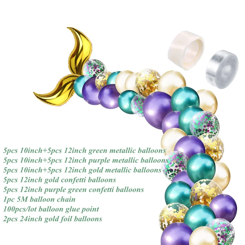 42 шт. шары из латекса цвета металлик с 2 типами шаровой цепи и клея хвост русалки конфетти принадлежности для мячей Свадебные праздничные украшения