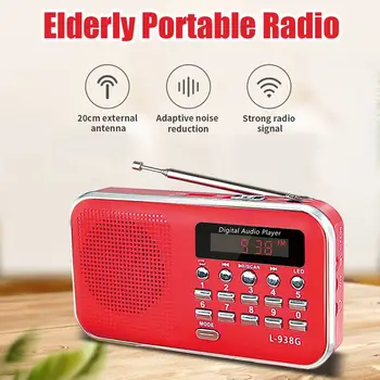 

Portable Mini Radio Speaker Flashlight Handheld Digital FM USB TF MP3 Player LED Display Rechargeable Telescopic Antenna Radio