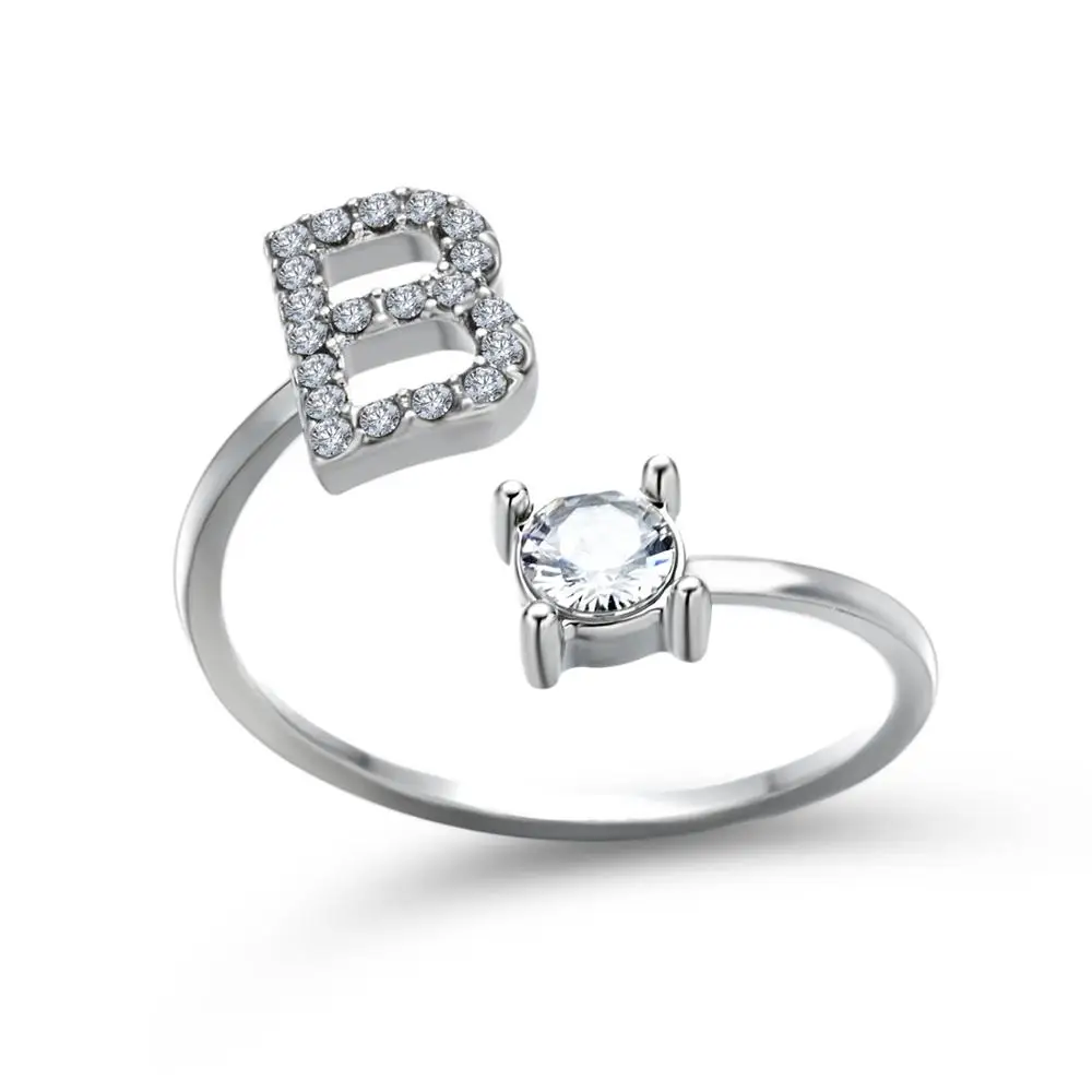 HI MAN Pav&eacute; CZ Adjustable 26 Initial Letter Ring For Women Jewelry Friendship Gift finger ring,adjustable rings