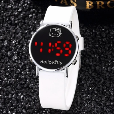 Белый Светодиодный дисплей hello kitty цифровые часы для детей лучший подарок Детские Девушки Wirstwatches кошка милые женские часы Прямая поставка - Цвет: Белый